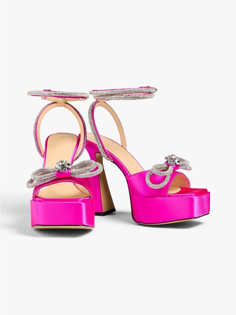 MACH & MACH - Double Bow - 140 Silk Ankle Strap Sandals - 38 - New - Fuchsia